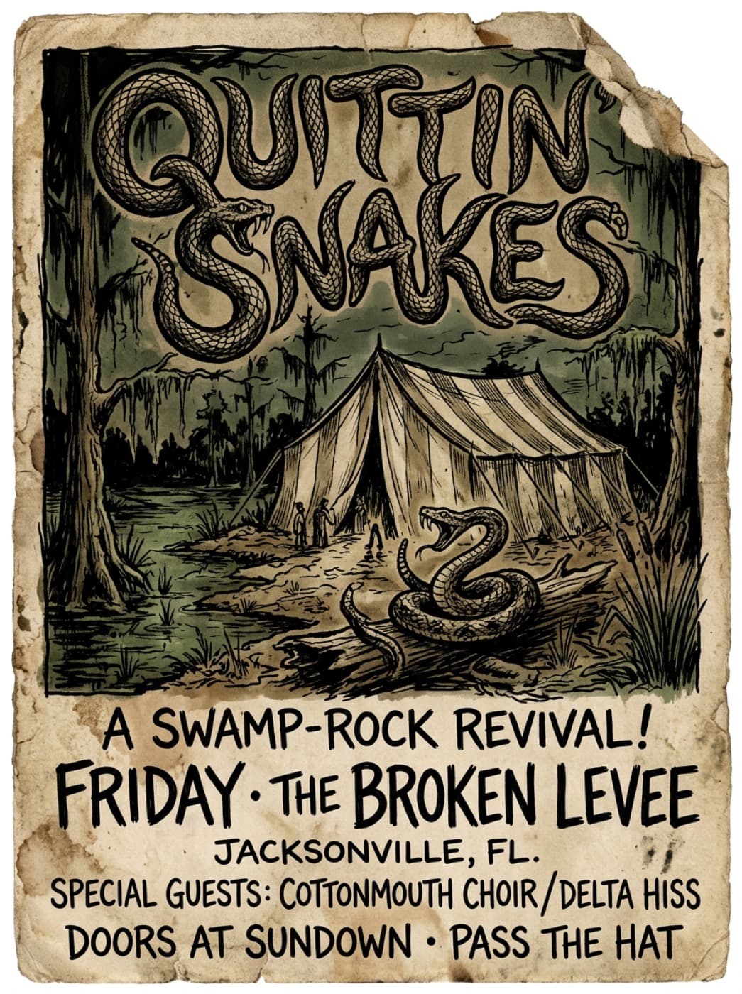 Quittin' Snakes swamp-rock revival show poster